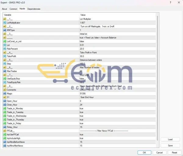 GMGS PRO EA MT4 Inputs