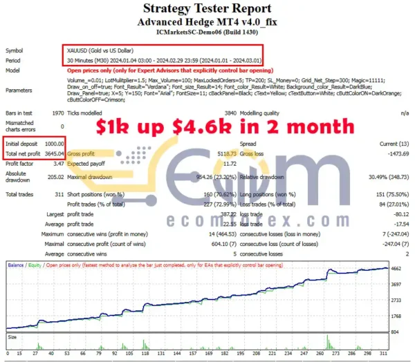 Advanced Hedge MT4 Backtest