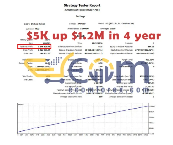 DS Gold Robot MT5 Backtest Performance
