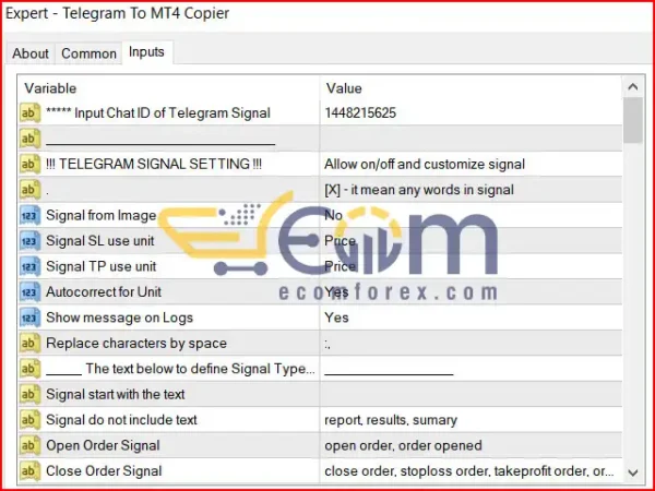 Telegram To MT4 Copier V6.117 Inputs