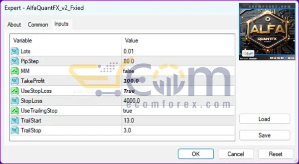 Alfa QuantFX EA MT4 Setting