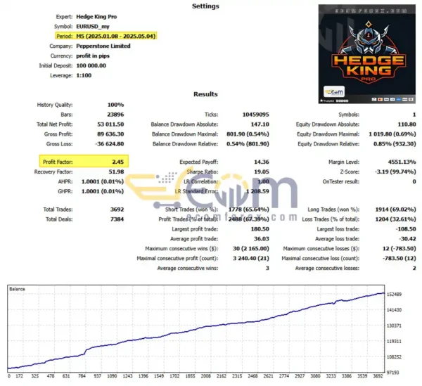 Hedge King Pro MT5 Backtest