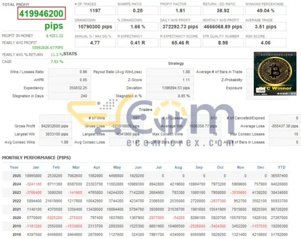 The BTC Winner MT5 Backtests Result
