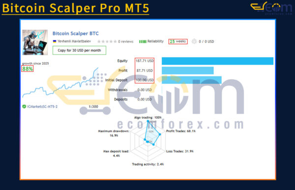Bitcoin Scalper Pro MT5 Live Result