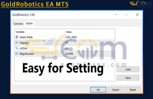 GoldRobotics EA MT5 Setting