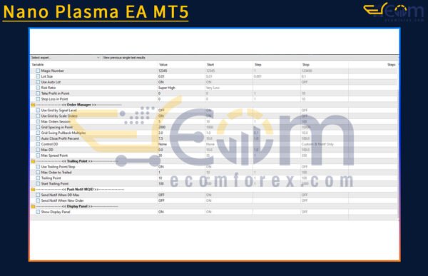 Nano Plasma EA MT5 Setting