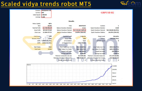 Scaled vidya trends robot MT5 Backtest Result