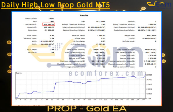 Daily High Low Prop Gold MT5 Backtests Result
