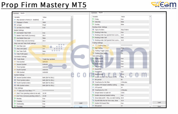 Prop Firm Mastery MT5 Input
