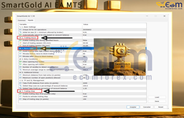 SmartGold AI EA MT5 Input