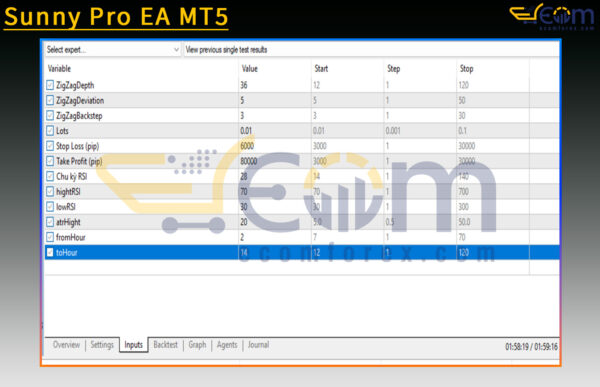 Sunny Pro EA MT5 Setting