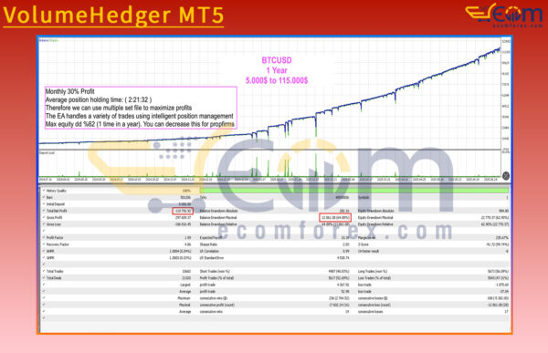 VolumeHedger MT5 Backtests Result