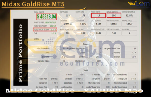Midas GoldRise MT5 Backtests