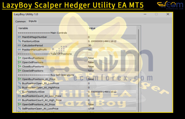 LazyBoy Scalper Hedger Utility EA MT5 Input
