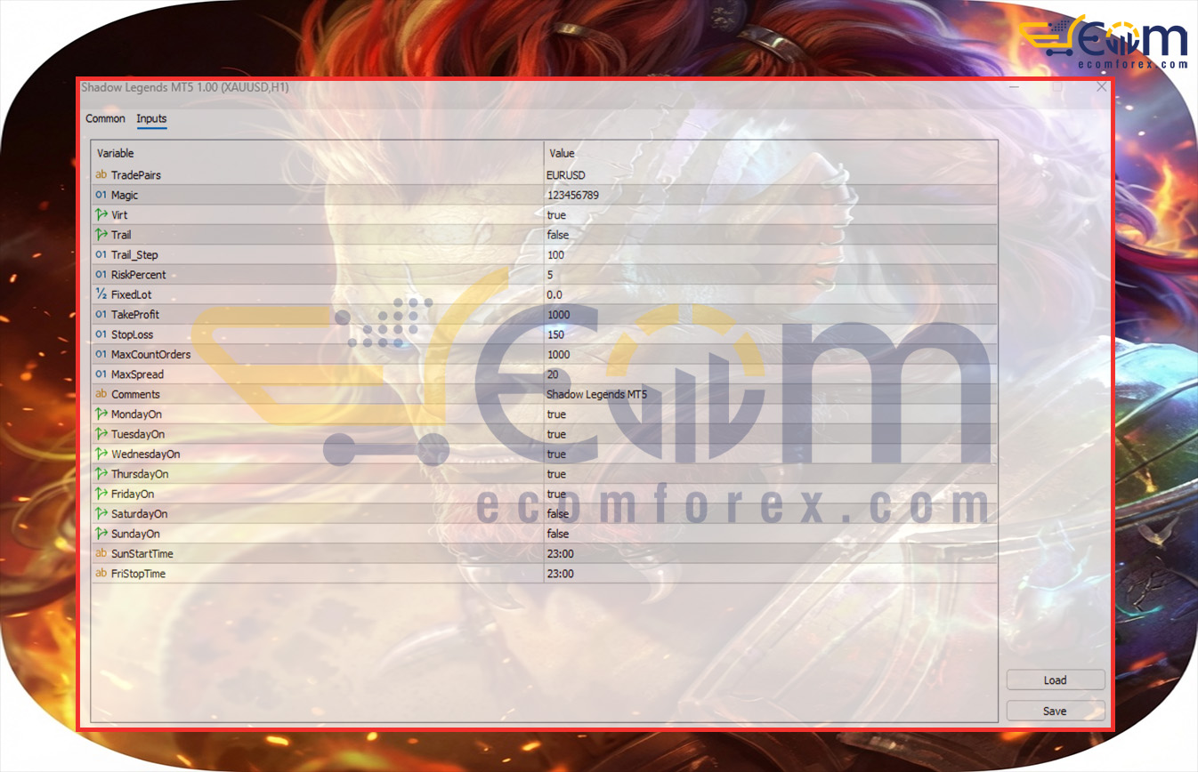 Shadow Legends MT5 Input