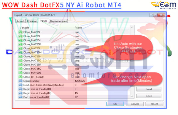WOW Dash DotFX5 NY Ai Robot MT4 Input