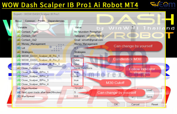 WOW Dash Scalper IB Pro1 Ai Robot MT4 Input