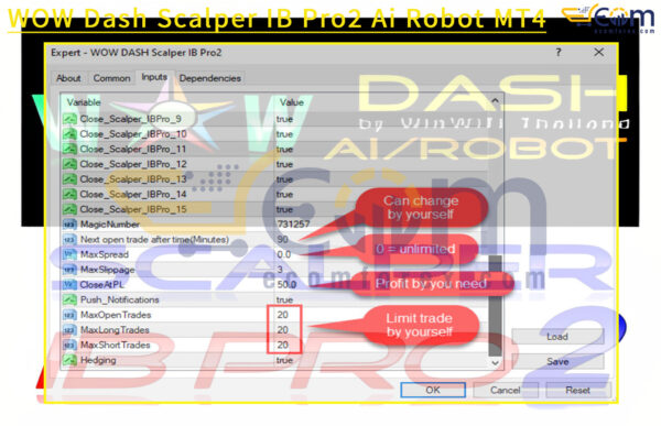 WOW Dash Scalper IB Pro2 Ai Robot MT4 Input