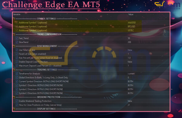 Challenge Edge EA MT5 Input