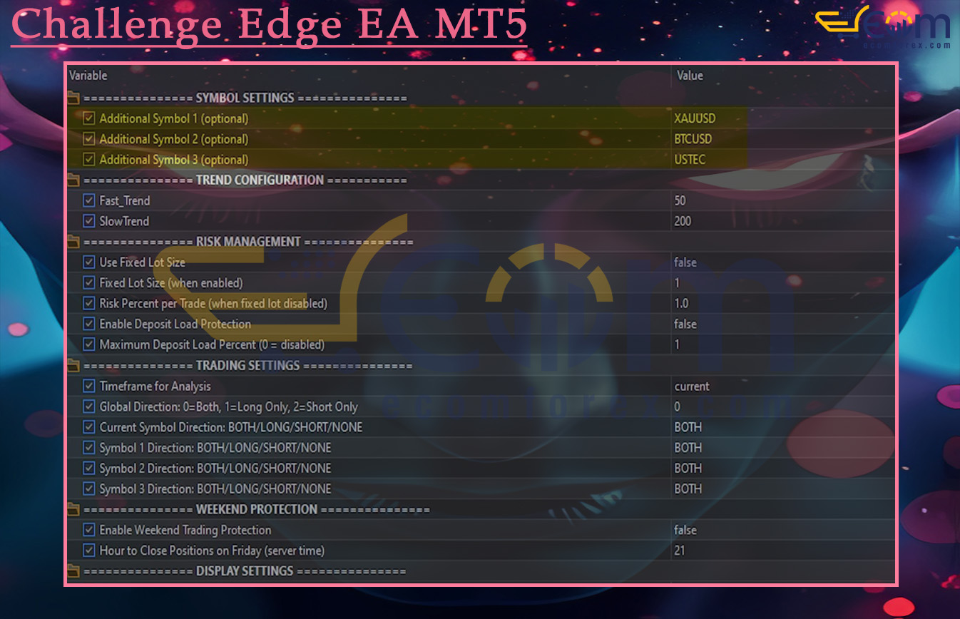 Challenge Edge EA MT5 Input