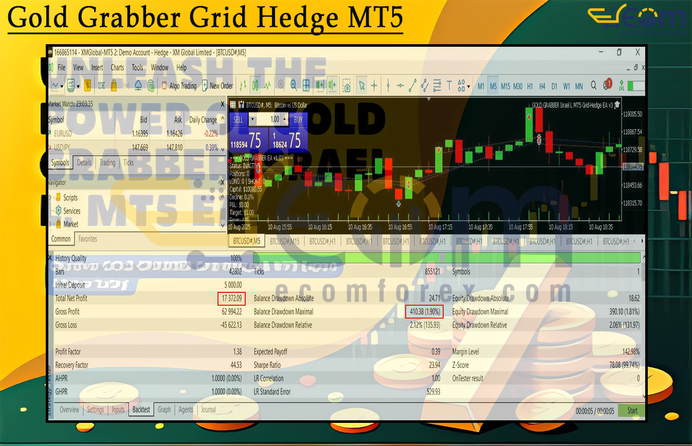 Gold Grabber Grid Hedge MT5 Backtests
