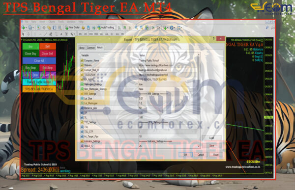 TPS Bengal Tiger EA MT4 Inputs