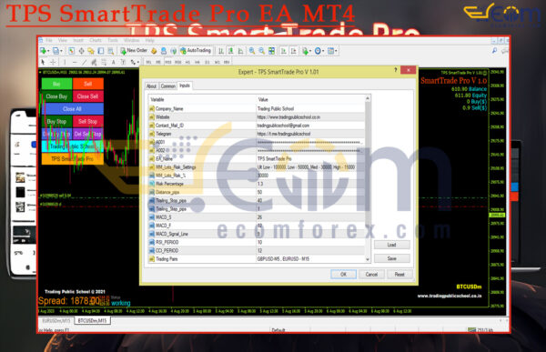 TPS SmartTrade Pro EA MT4 Input