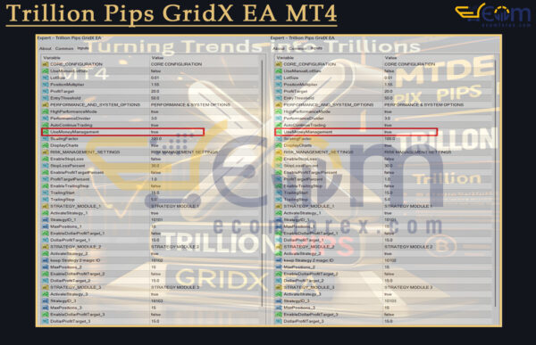 Trillion Pips GridX EA MT4 Input