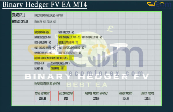 Binary Hedger FV EA MT4 Backtest