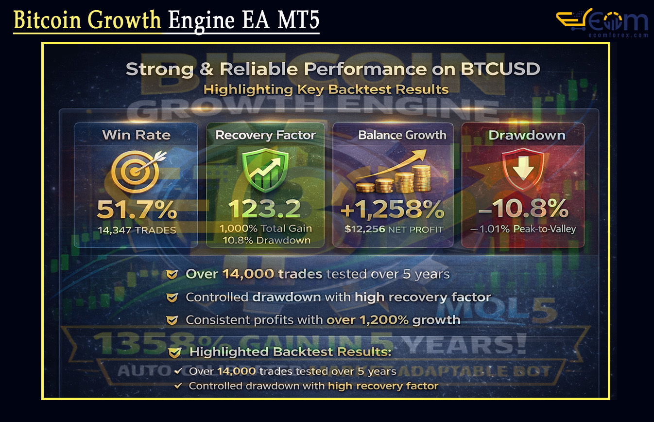 Bitcoin Growth Engine EA MT5 Backtests