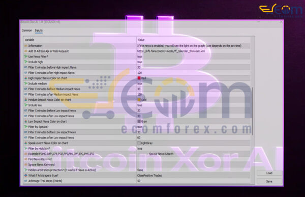Bitcoin Xor AI EA MT5 Inputs