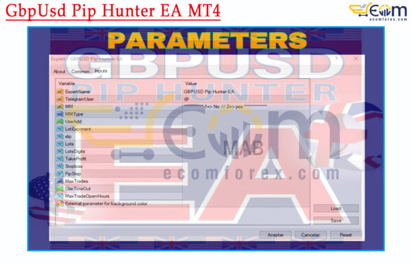 GbpUsd Pip Hunter EA MT4 Input