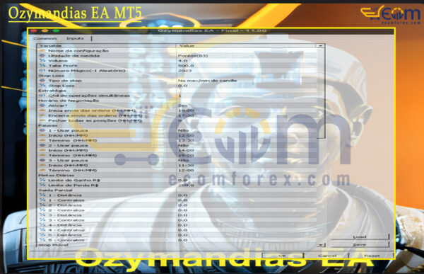 Ozymandias EA MT5 Input