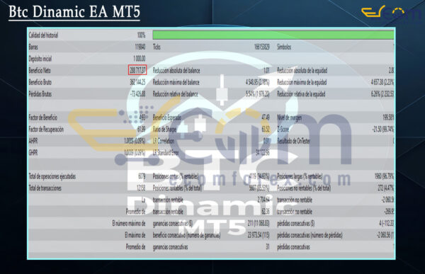 Btc Dinamic EA MT5 Backtest