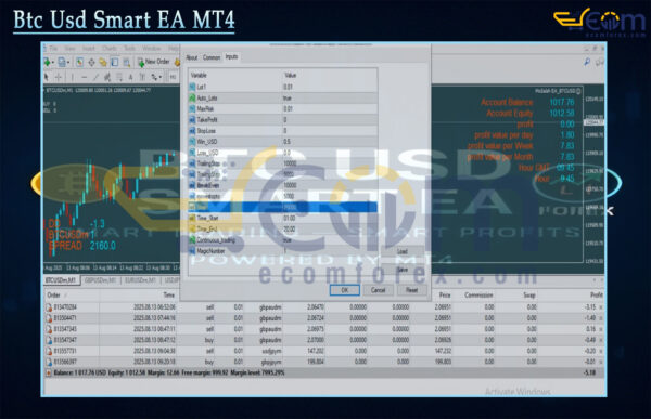 Btc Usd Smart EA MT4 Input