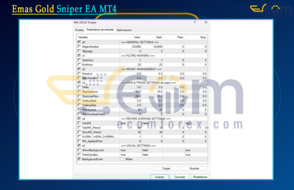 Emas Gold Sniper EA MT4 Input
