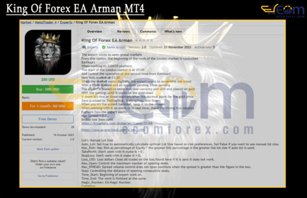 King Of Forex EA Arman MT4 Reviews