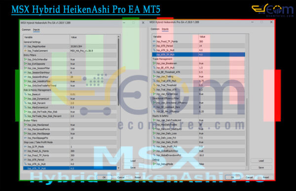MSX Hybrid HeikenAshi Pro EA MT5 Input
