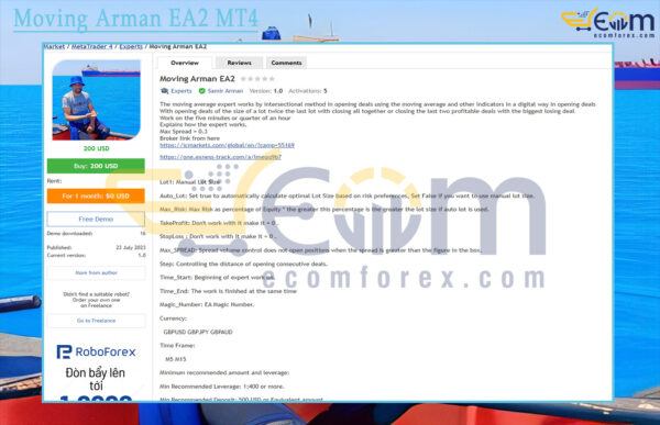 Moving Arman EA2 MT4 Review