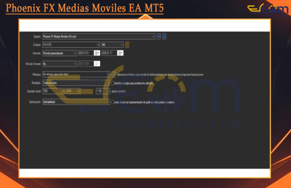 Phoenix FX Medias Moviles EA MT5 Setting