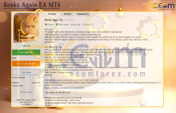 Renko Again EA MT4 Reviews