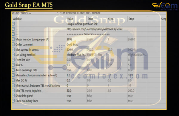 Gold Snap EA MT5 Input