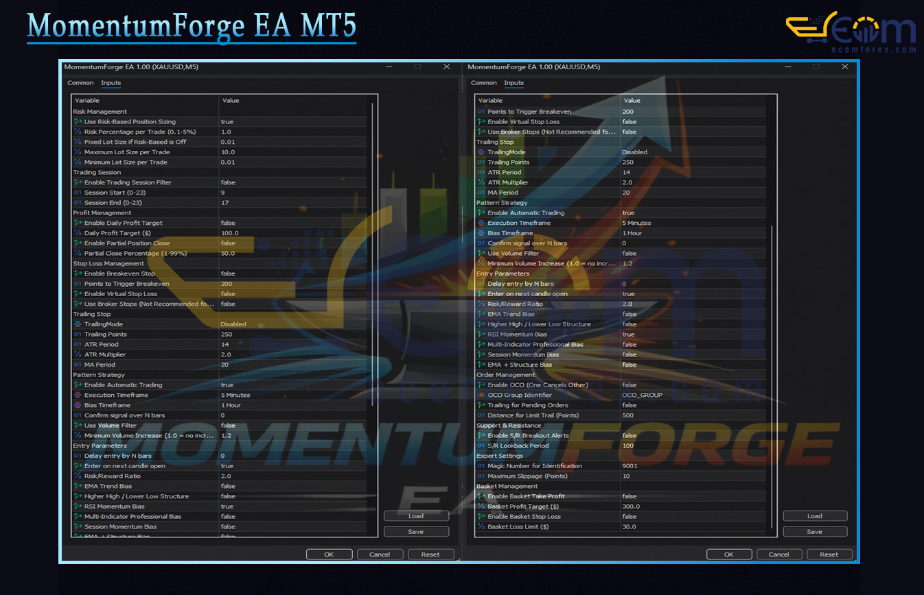MomentumForge EA MT5 Input