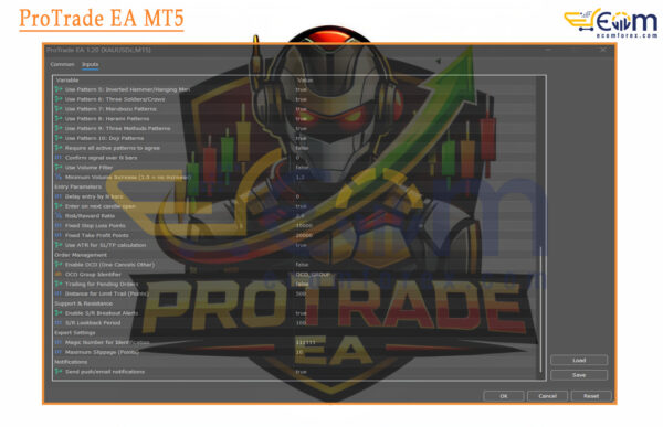 ProTrade EA MT5 Input
