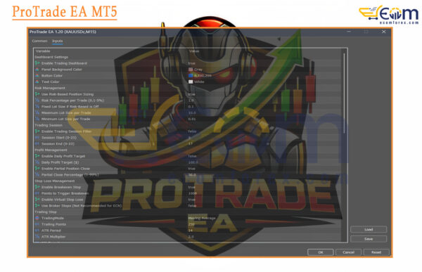 ProTrade EA MT5 Inputs