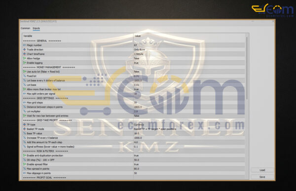 Sentinel KMZ EA MT5 Input