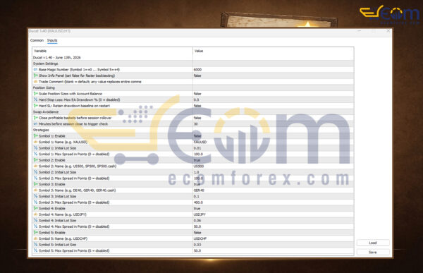 Ducat EA MT5 Input