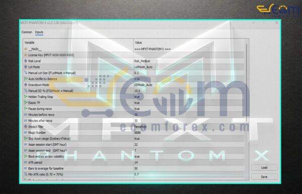 MFXT PHANTOM X MT5 Input