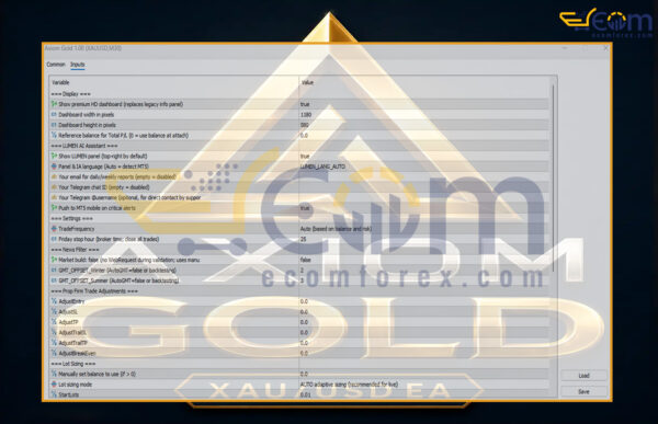 Axiom Gold EA MT5 Input