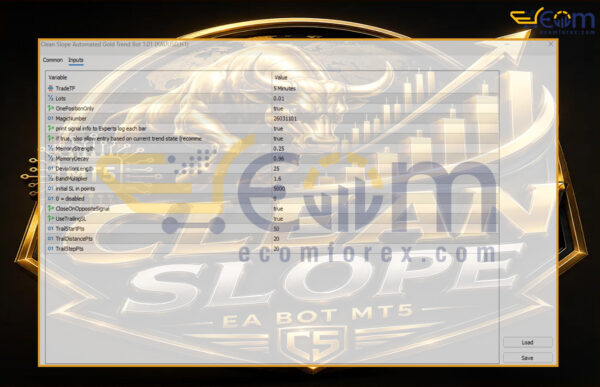 Clean Slope Automated Gold Trend Bot MT5 Input